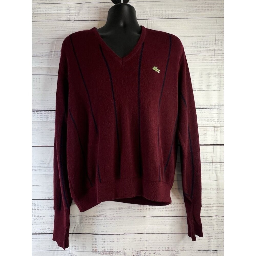 Izod Lacoste Sweater Men's L Burgundy V-Neck Orlon Acrylic Made in USA Preppy